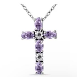 NEW Belk & Co 7/8 ct. t.w. Amethyst and Diamond Cross Necklace, Sterling Silver